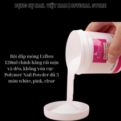 Bột đắp móng Ezflow siêu mịn, siêu dẻo, không vón cục - Polymer Nail Powder 3 màu white, pink, clear (120ml)
