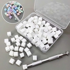 Hộp mút vuông nhỏ 100cái dặm ombre kèm kẹp gắp