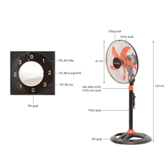 Quạt đứng thân sắt lồng mạ crom Senko DTS1609
