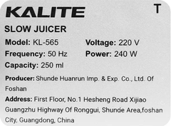 Máy ép chậm Kalite KL565