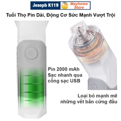 Máy Cọ Rửa Điện Đa Năng Jesopb K119 Sạc USB Pin 2000 mAh, Chống Nước Toàn Thân IPX7, Tương Thích Với Nhiều Đầu Cọ Jesopb