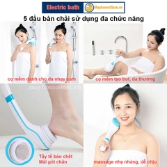 Bàn Chải Tắm Điện Chống Nước Cầm Tay Sạc Pin Với 5 Đầu Làm Sạch Da, Tẩy Tế Bào Chết, Mềm Mại Với Da, Massage Nhẹ Nhàng