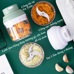 Máy Xay Thực Phẩm [Mạnh] Đa Chức Năng Cầm Tay Không Dây Sạc USB An Toàn xay thịt, tỏi, xay củ quả dung tích 100 & 250 ml