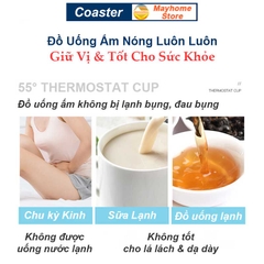 Bộ Đế Hâm Nóng Coaster & Cốc Thìa Giữ Thiệt Độ Ổn Định 55ºC, Làm Nóng Sữa, Trà, Cà Phê,  Nước ..., Làm Ấm Mọi Chất Liệu