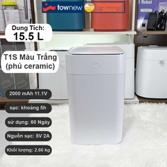 Thùng Rác Tự Động Thông Minh Townew T1S 15.5L - Tự Động Hàn Đóng Gói Túi Rác, Thay Túi Rác Với 2 Màu Đen và Trắng