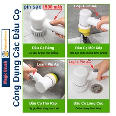 Máy Cọ Rửa Cầm Tay Đa Năng Magic Brush Pin Sạc 1500 mAh, Bàn Chải Vệ Sinh Nhà Bếp Không Dây Chống Nước Tiêu Chuẩn IPX6