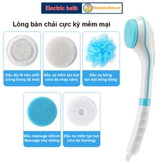 Bàn Chải Tắm Điện Chống Nước Cầm Tay Sạc Pin Với 5 Đầu Làm Sạch Da, Tẩy Tế Bào Chết, Mềm Mại Với Da, Massage Nhẹ Nhàng