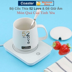 Bộ Đế Hâm Nóng Coaster & Cốc Thìa Giữ Thiệt Độ Ổn Định 55ºC, Làm Nóng Sữa, Trà, Cà Phê,  Nước ..., Làm Ấm Mọi Chất Liệu
