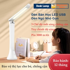 Đèn Bàn Học LED USB Chống Cận, 03 Chế Độ Ánh Sáng Vàng, Trắng , Pin Tích Điện 3000 mAh Di Động, Gập Tùy Chỉnh Nhỏ Gọn
