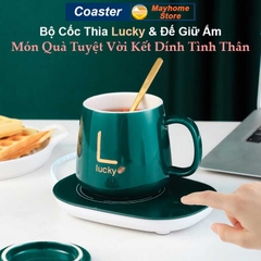 Bộ Đế Hâm Nóng Coaster & Cốc Thìa Giữ Thiệt Độ Ổn Định 55ºC, Làm Nóng Sữa, Trà, Cà Phê,  Nước ..., Làm Ấm Mọi Chất Liệu