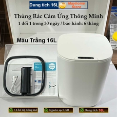 Thùng Rác Cảm Ứng Tự Động Thông Minh Pin Sạc Cổng USB Bản Nâng Cấp 2022 Cảm Ứng Kép 3 Chiều Dung tích 14L Chống Nước Tốt