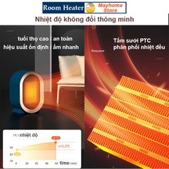 Máy sưởi Để Bàn 1200W, Quạt sưởi ấm mùa đông 220V tiết kiệm năng lượng, tiếng ồn thấp dành cho gia đình, văn phòng