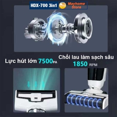Máy Hút Bụi Lau Nhà Khô Ướt Cầm Tay Không Dây 3in1 HDX700 Pin Khủng 4000 mAh hoạt động liên tục 55 phút lực hút 7500Pa