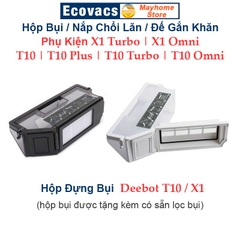 Hộp Bụi, Đế Gắn Khăn, Nắp Chổi Lăn Robot Hút Bụi Ecovacs Deebot X1 Turbo, X1 Omni, T10 Turbo, T10 Omni, T10 và T10 Plus.
