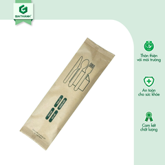 Set Dao Muỗng Nĩa gỗ kèm khăn giấy (Bọc giấy)