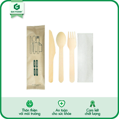 Set Dao Muỗng Nĩa gỗ kèm khăn giấy (Bọc giấy)