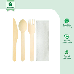 Set Dao Muỗng Nĩa gỗ kèm khăn giấy (Bọc giấy)