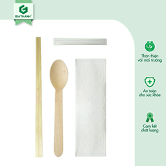 Set Đũa Muỗng Tăm gỗ kèm Khăn giấy (Bọc giấy)