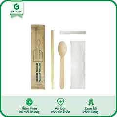 Set Đũa Muỗng Tăm gỗ kèm Khăn giấy (Bọc giấy)