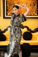 Kimono lụa hoạ tiết Logo Luxurysilk