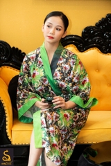 Kimono lụa hoạ tiết Logo Luxurysilk