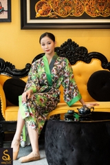 Kimono lụa hoạ tiết Logo Luxurysilk
