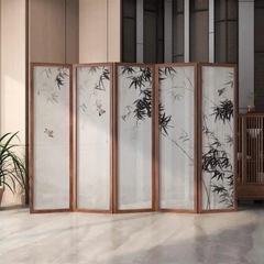 Bình phong lụa 5 tranh