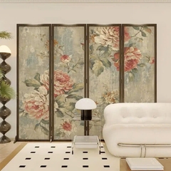 Bình phong lụa 4 tranh