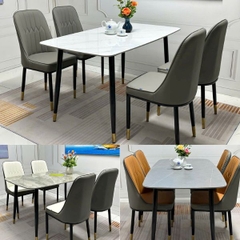 Bàn Ăn Mặt Đá Ceramic 4 Ghế Monet Không Tay