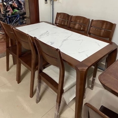Bàn Ăn 6 Ghế Gỗ Sồi Mặt Đá GS05