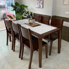 Bàn Ăn 6 Ghế Gỗ Sồi Mặt Đá GS05