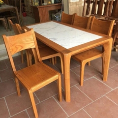 Bàn Ăn 6 Ghế Gỗ Sồi Mặt Đá GS05