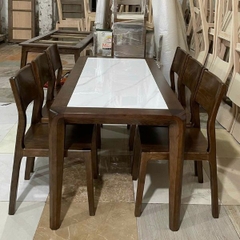 Bàn Ăn 6 Ghế Gỗ Sồi Mặt Đá GS05