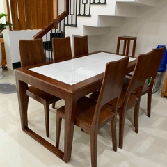 Bộ Bàn Ăn 6 Ghế Gỗ Sồi Mặt Đá GS99