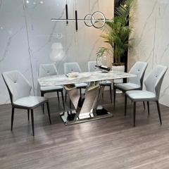 Bàn Ăn Mặt Đá Thạch Anh Vi Tinh Thế 6 Ghế Nhập Khẩu
