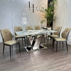Bàn Ăn Mặt Đá Thạch Anh Vi Tinh Thế 6 Ghế Nhập Khẩu