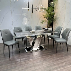 Bàn Ăn Mặt Đá Thạch Anh Vi Tinh Thế 6 Ghế Nhập Khẩu