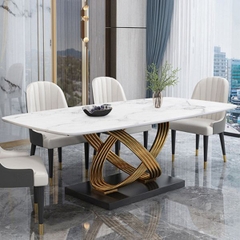 Bàn Ăn Nhập Khẩu Mặt Đá Chân Ovant Mạ PVD