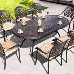 Bàn Ghế Ngoài Trời Nhôm Đúc Bàn Ovan 8 Ghế ND279