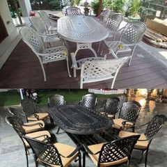 Bàn Ghế Ngoài Trời Nhôm Đúc Bàn Ovan 8 Ghế ND279