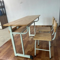 Bàn Học Sinh 2 Ghế Đơn Gỗ Tự Nhiên