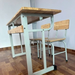 Bàn Học Sinh 2 Ghế Đơn Gỗ Tự Nhiên