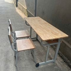 Bàn Học Sinh 2 Ghế Đơn Gỗ Tự Nhiên