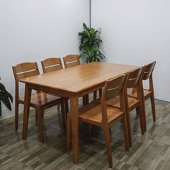 Bộ Bàn Ăn 6 Ghế Gỗ Sồi Chân Hươu GS07