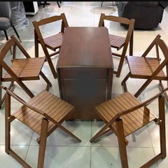 Bộ Bàn Ăn Gấp Gọn Thông Minh Gỗ Sồi 6 Ghế