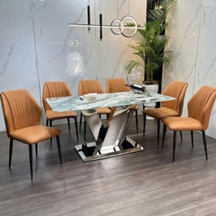 Bàn Ăn Mặt Đá Thạch Anh Khung INOX