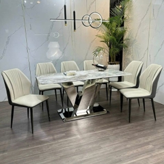 Bàn Ăn Mặt Đá Thạch Anh Khung INOX