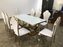 Bộ Bàn Ăn Nhập Khẩu Mạ PVD 6 Ghế HT24