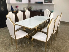 Bộ Bàn Ăn Nhập Khẩu Mạ PVD 6 Ghế HT24