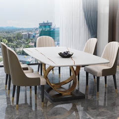 Bàn Ăn Nhập Khẩu Mặt Đá Chân Ovant Mạ PVD